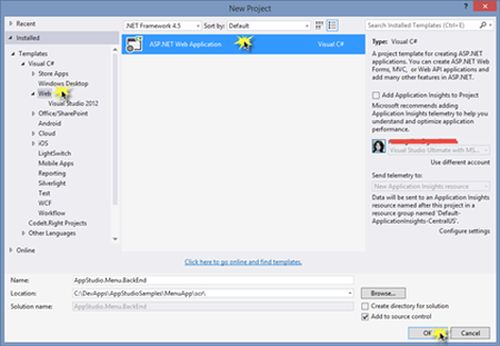 Creating the project in Visual Studio